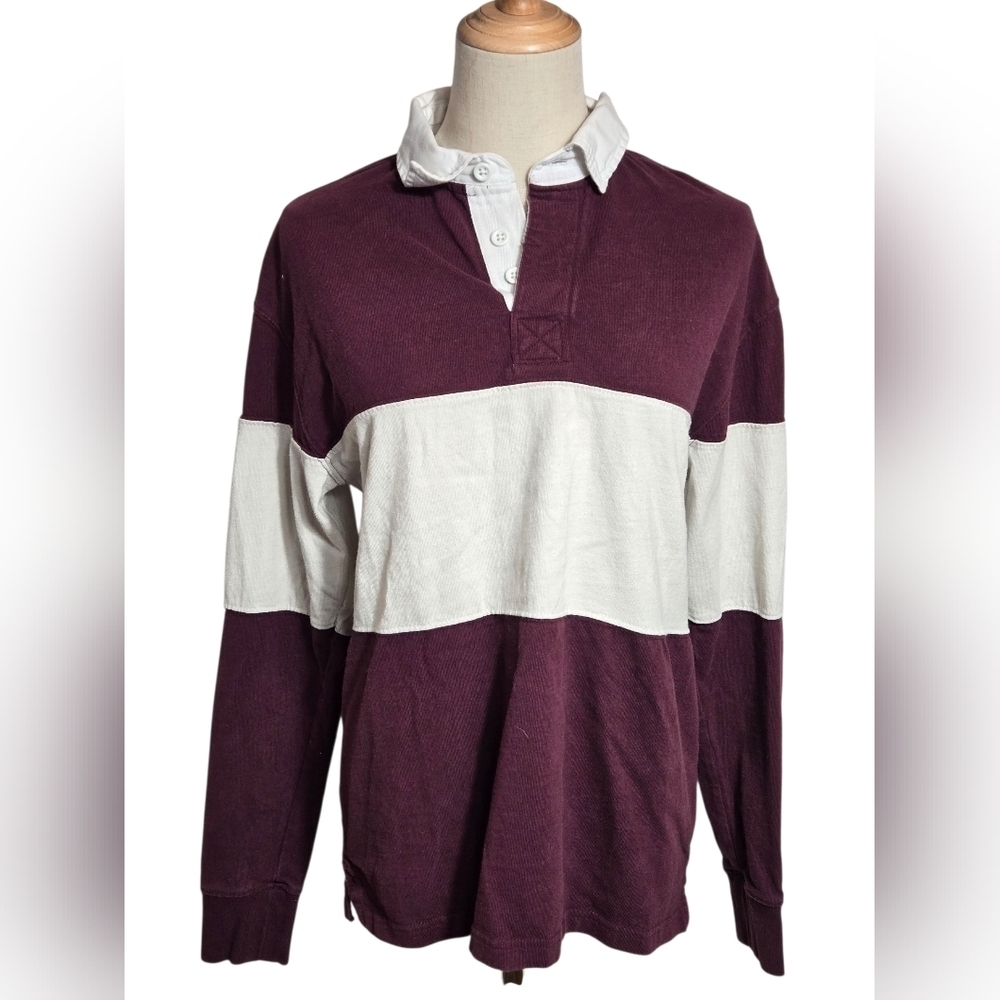 Old Navy Maroon and White Rugby Shirt